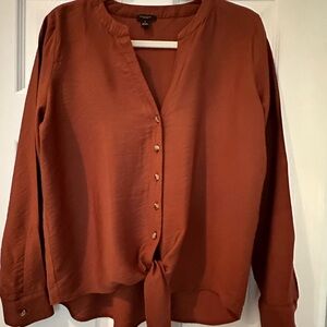 Ann Taylor Terracotta Tie-Front Blouse